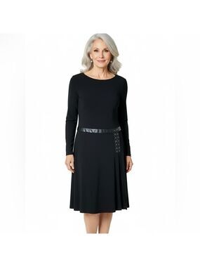 LAUREN RALPH LAUREN Jersey Knit Faux Wrap LBD Faux Leather Trim US Sz 12